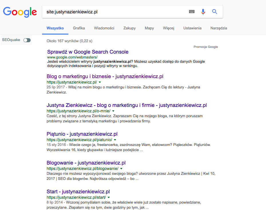 indeksowanie bloga komenda site